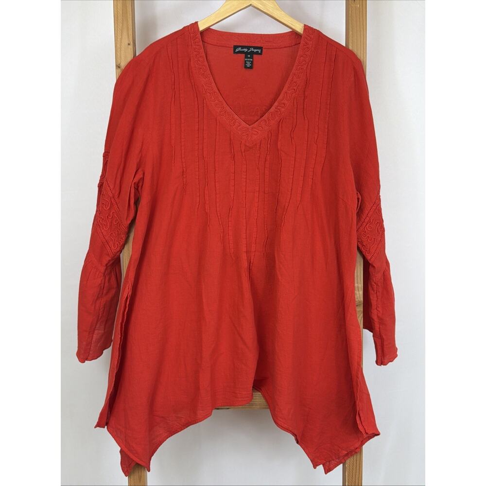 Gretty Zueger Tomato Red V Neck Tunic Top #1674 Size 1X